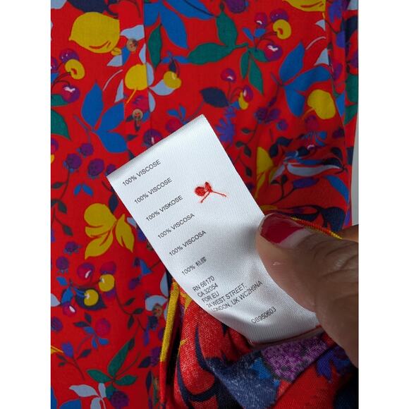 Anthropologie MAEVE Blithe Button Down Shirt Red Fruit Floral Challis - Picture 5 of 8
